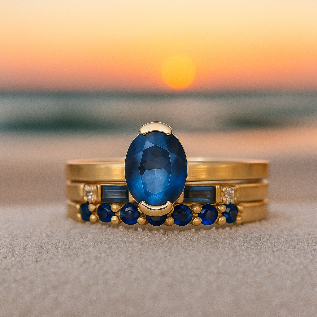 Azure Wave – Artisan-crafted ring featuring a blue gem and gold plating