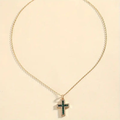 Solene Emerald Cross Pendant Necklace | Gold